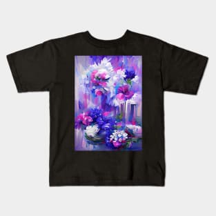 SUPER CUTE PINK AND PURPLE AND BLUE FLORAL PRINT Kids T-Shirt